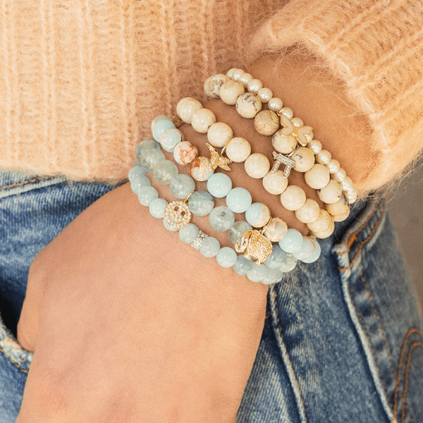 Sydney Evan Gold & Diamond Rondelle on Aquamarine Bead Bracelet