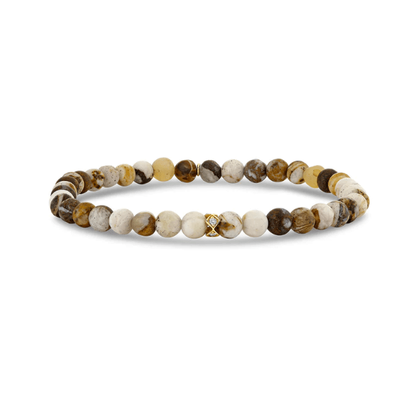 Sydney Evan Gold & Diamond Rondelle Wooden Opal Bead Bracelet