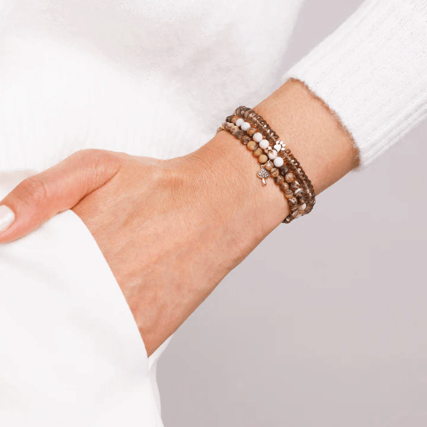 Sydney Evan Gold & Diamond Rondelle Wooden Opal Bead Bracelet