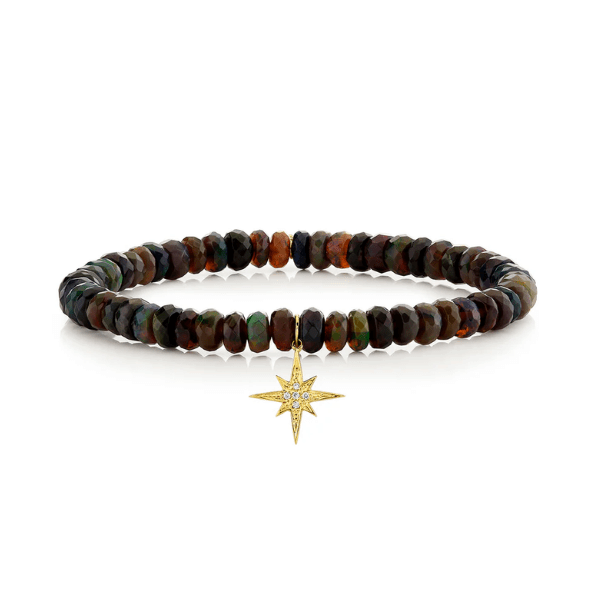 Sydney Evan Gold & Diamond Starburst on Black/Blue Ethiopian Opal Bracelet