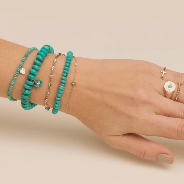 Sydney Evan Gold & Diamond Rondelle on Turquoise Bracelet - C22486-Y25.6