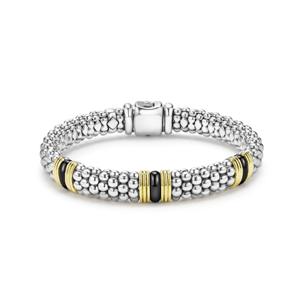 Lagos Two-Tone Black Ceramic Station Bracelet 9mm - 05-81354-CB7