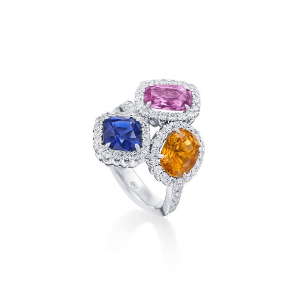 Christopher Designs 14k White Gold Multi-Color Sapphire Ring - L743-MULTI