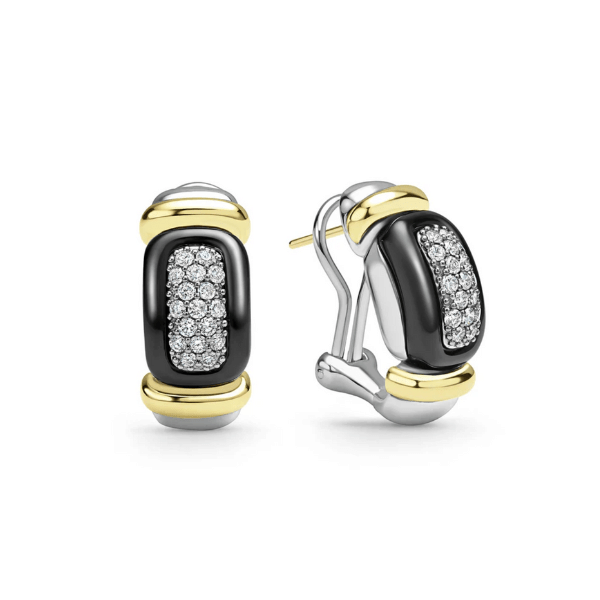 Lagos Black Caviar Ceramic Diamond Huggie Earrings - 01-82160-CB