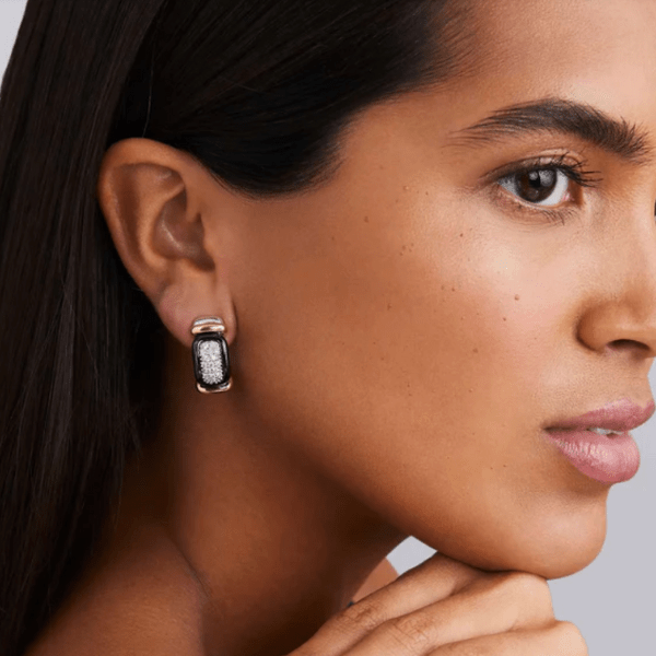Lagos Black Caviar Ceramic Diamond Huggie Earrings - 01-82160-CB