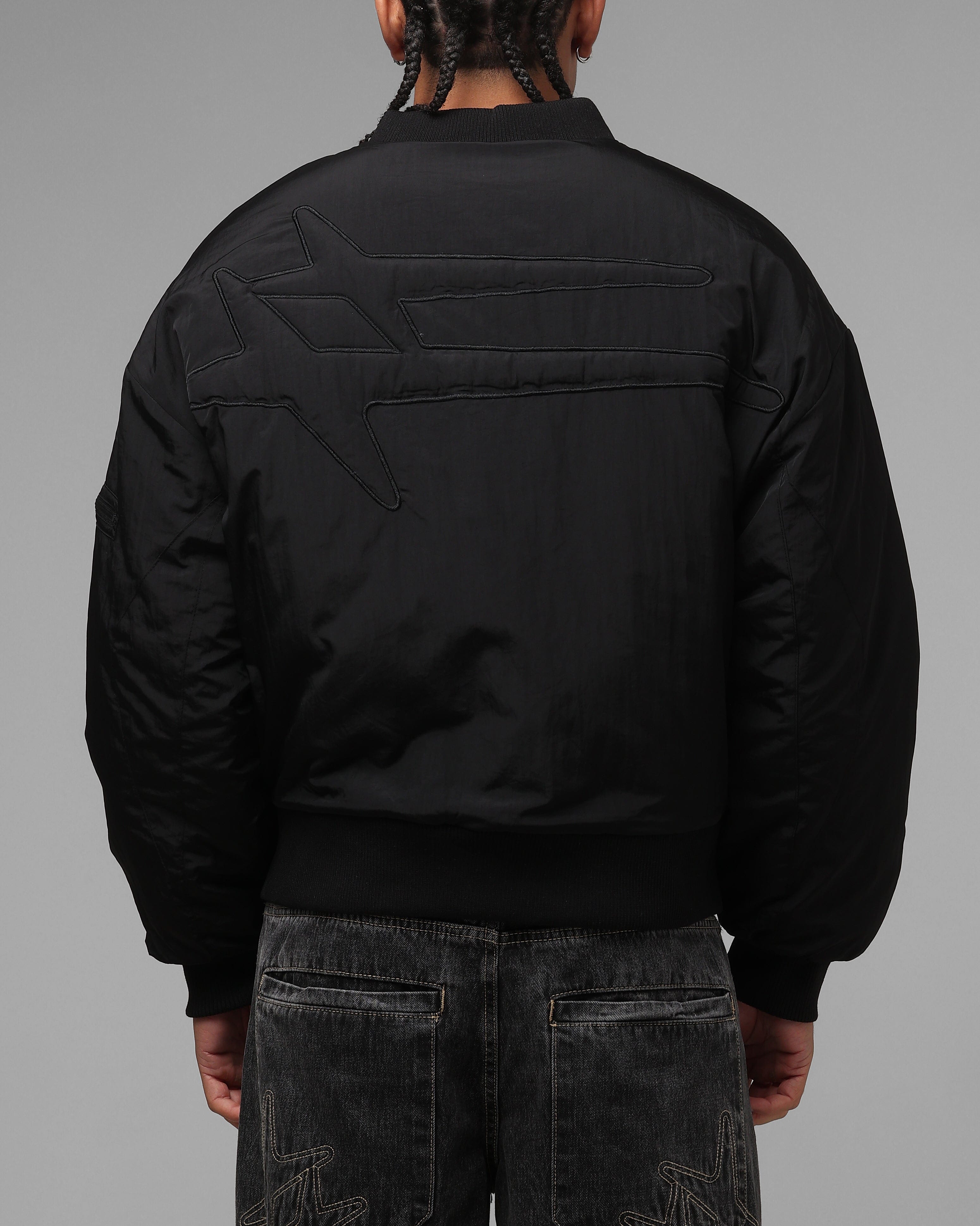 Loiter Hybrid Cropped Bomber Jacket Black