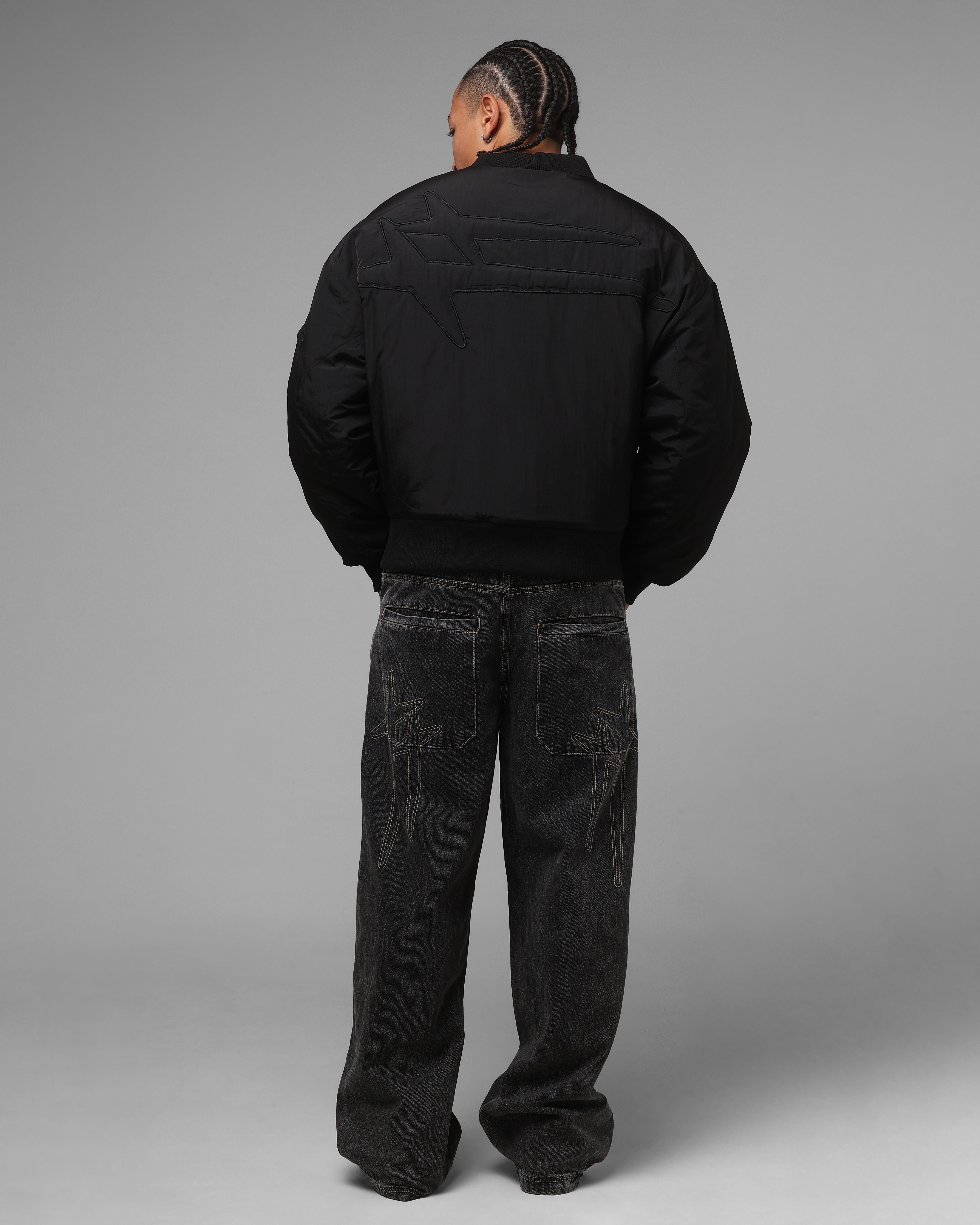 Loiter Hybrid Cropped Bomber Jacket Black