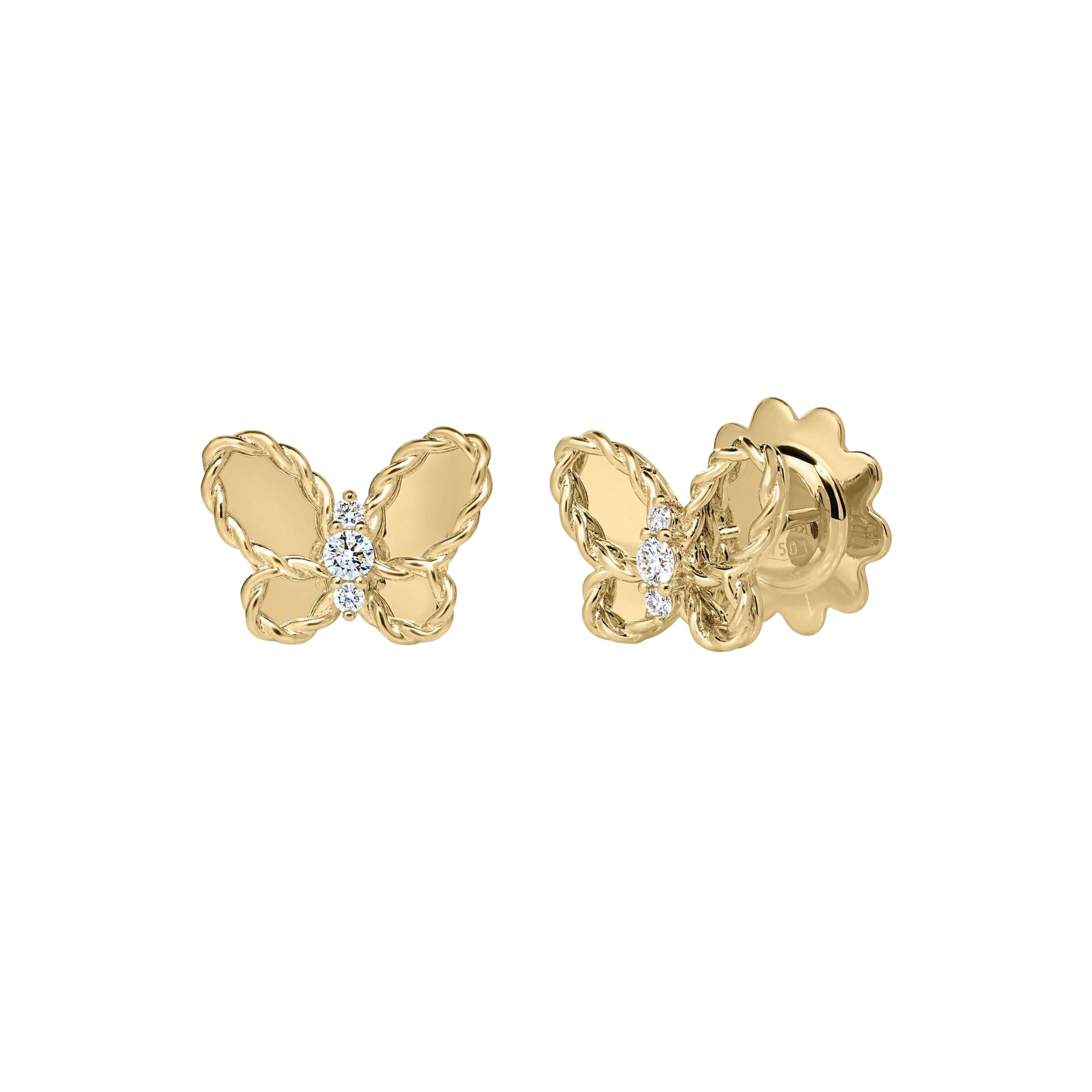 Roberto Coin 18k Yellow Gold Jasmine Small Butterfly Diamond Stud Earrings