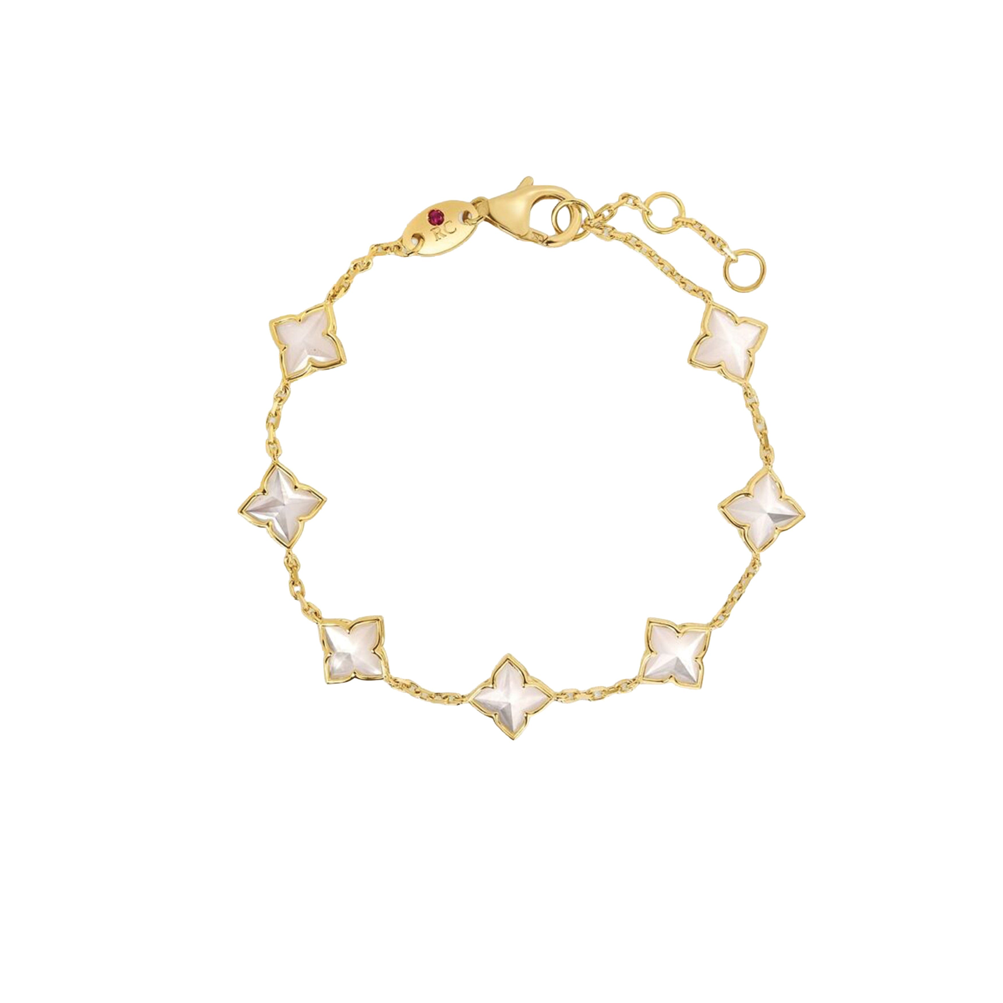 Roberto Coin 18k Yellow Gold Venetian Princess Carnival Mother of Pearl Flower Station Bracelet