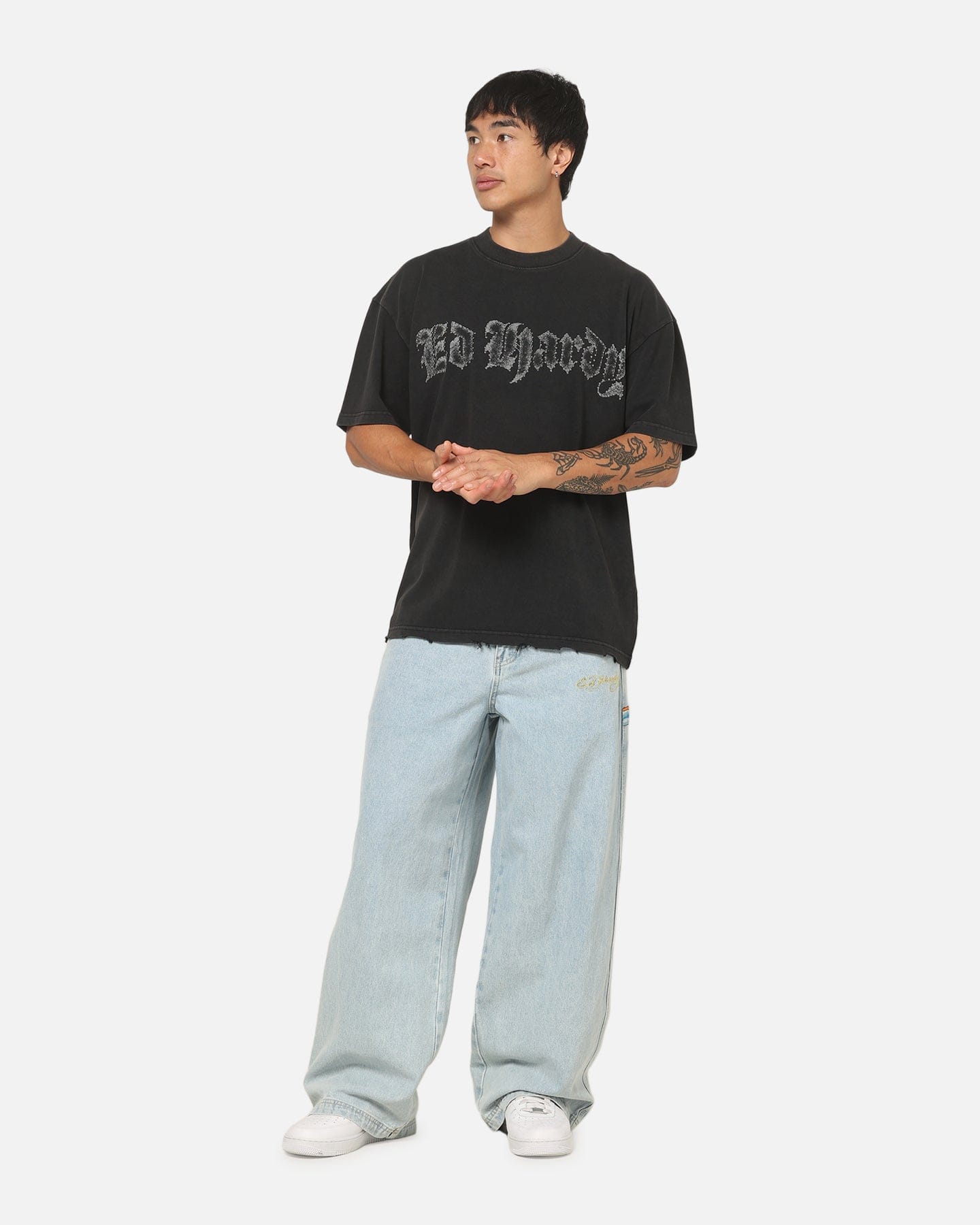 Ed Hardy Distressed Chrome T-Shirt Black
