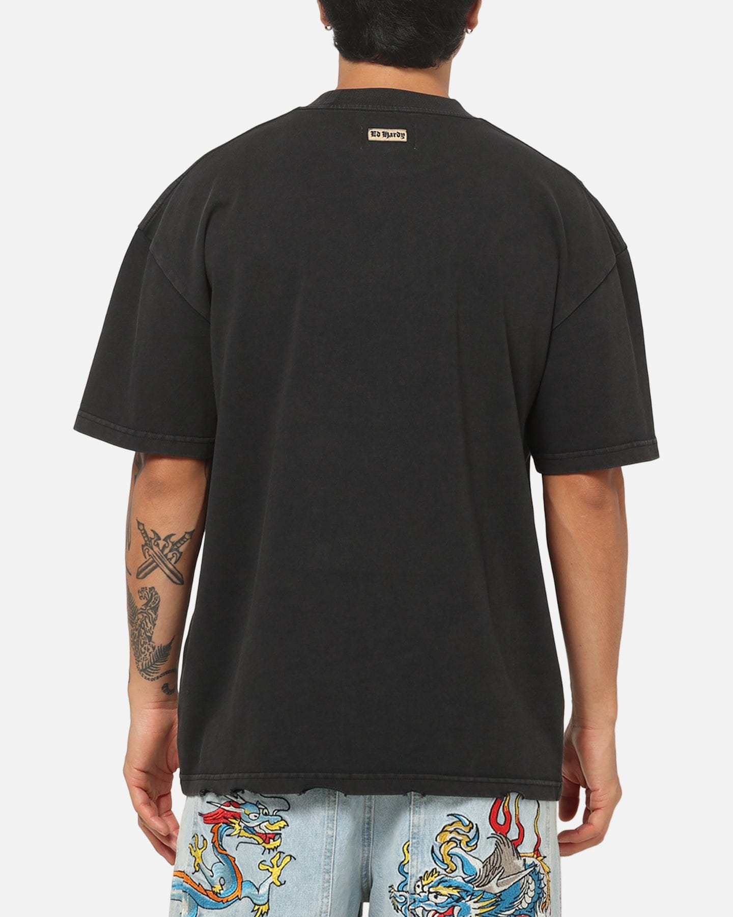 Ed Hardy Distressed Chrome T-Shirt Black