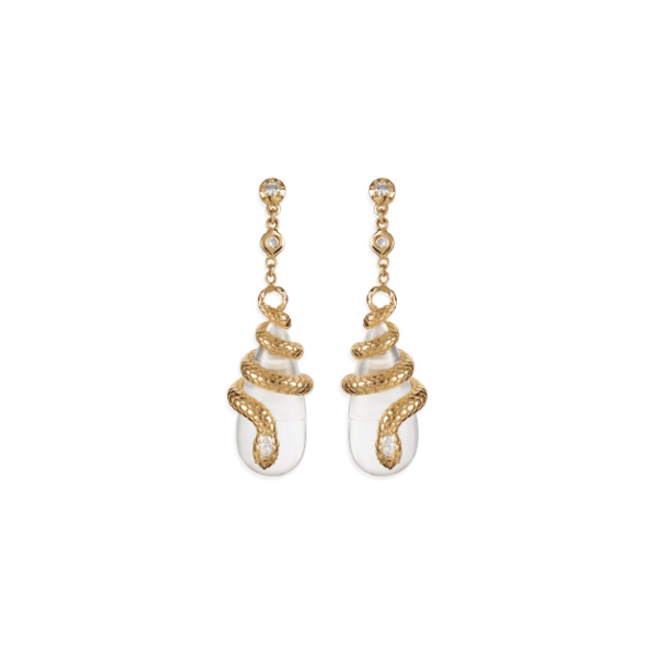 Jacquie Aiche 14K Yellow Gold Quartz & Snake Drop Earrings - 2402039