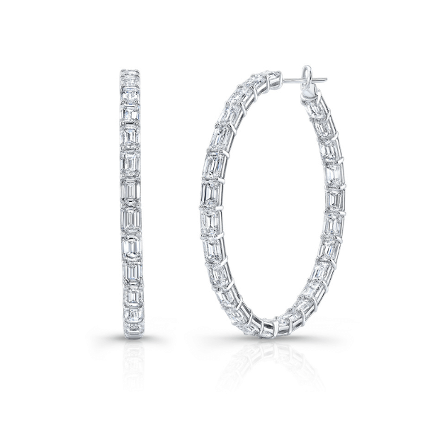 Rahaminov 18K White Gold 20.46ctw Emerald Cut Diamond Hoop Earrings - EAR-4669