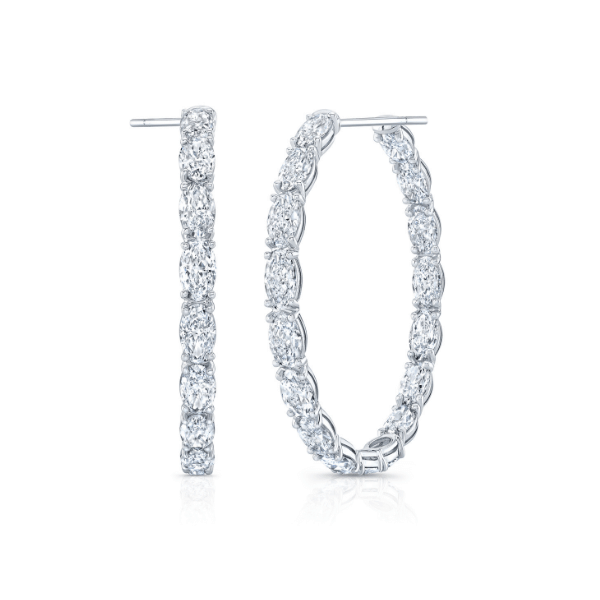 Rahaminov 18K White Gold 10.40ctw Moval Diamond Hoop Earrings - MEAR-0065