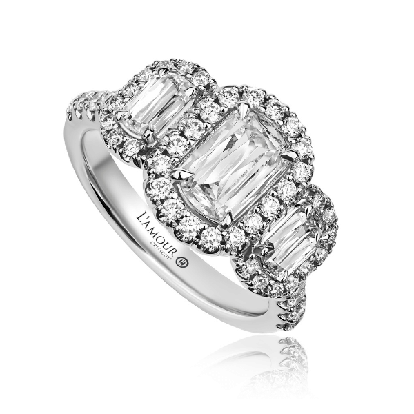 Christopher Designs L'Amour Collection Three-Stone Diamond Halo Engagement Ring - L539-065 / V11974