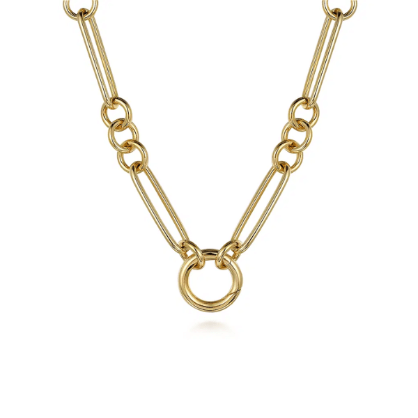 Gabriel & Co. Fashion Gabriel & Co. 14K Yellow Gold Paper Clip Chain Necklace with Circle Stations - NK7292Y4JJJ