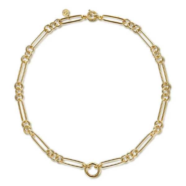 Gabriel & Co. Fashion Gabriel & Co. 14K Yellow Gold Paper Clip Chain Necklace with Circle Stations - NK7292Y4JJJ