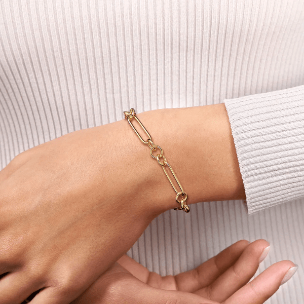 Gabriel & Co. Fashion Gabriel & Co 14K Yellow Gold Hollow Tube Link Chain Bracelet - TB4933-75Y4JJJ