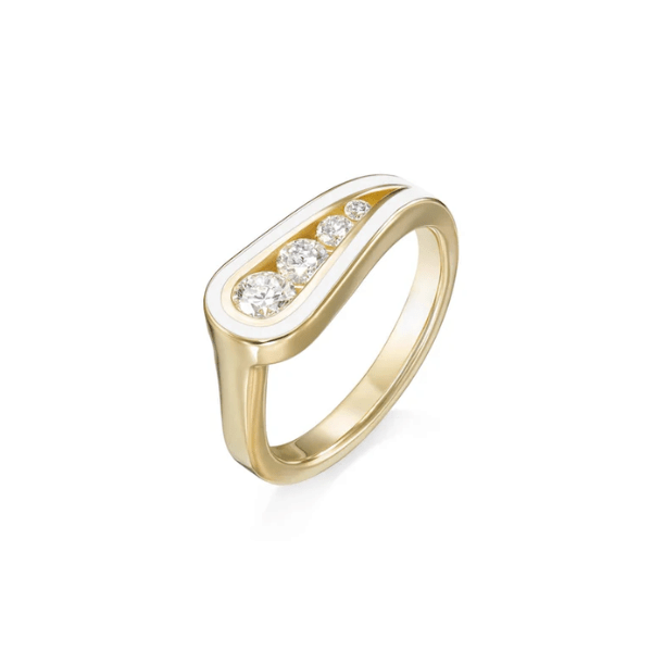 Melissa Kaye 18K Gold Daphne White Enamel Pinky Ring - R2506B-Y