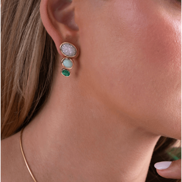 Mason & Books 14K Yellow Gold Mint Opal, Emerald and Diamond Earrings - SRNTE02