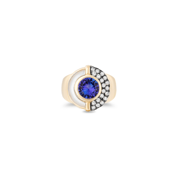 Mason & Books 14K Yellow Gold Tanzanite, Mother of Pearl & Black Rhodium Sugar & Spice Ring - SSCR021