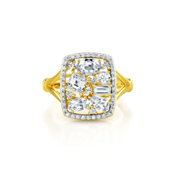 Sloane Street 18k Yellow Gold Mix Shape White Topaz Cluster Ring - SS-R007L-WT-WDCB-Y