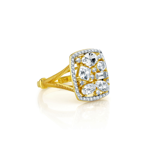 Sloane Street 18k Yellow Gold Mix Shape White Topaz Cluster Ring - SS-R007L-WT-WDCB-Y