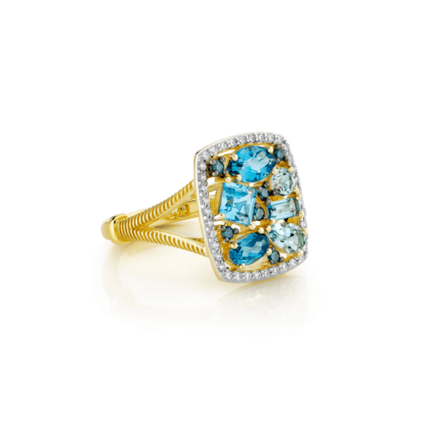 Sloane Street 18k Yellow Gold Mix Shape Blue Topaz Ring - SS-R007L-BTSK-SWB-LB-WDCB-BDBR-Y