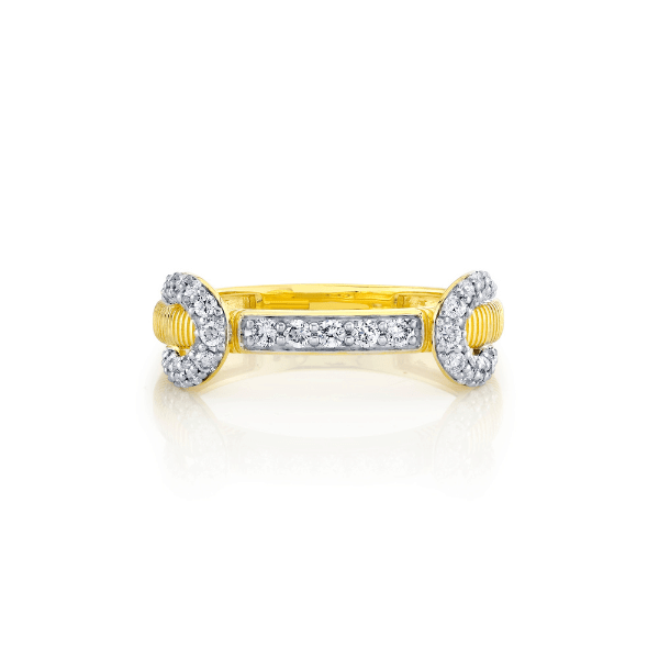 Sloane Street 18k Yellow Gold Diamond & Strie Ring- SS-R004L-WDCB-Y-7