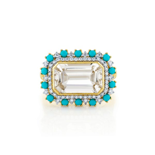 Sloane Street 18k Yellow Gold White Topaz & Turquoise Ring - SS-R001L-WT-TQ-WDCB-Y