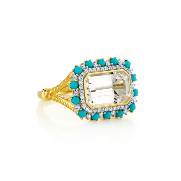 Sloane Street 18k Yellow Gold White Topaz & Turquoise Ring - SS-R001L-WT-TQ-WDCB-Y