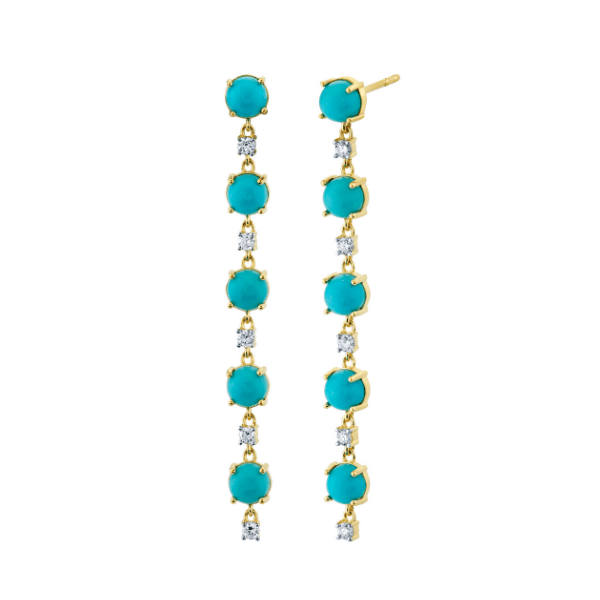Sloane Street 18k Yellow Gold Turquoise & Diamond Drop Earrings - SS-E036K-TQ-WDCB-Y