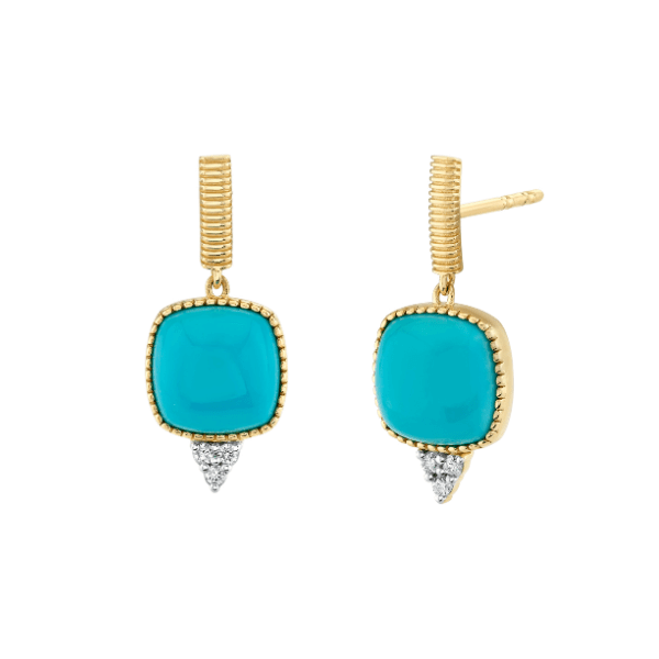 Sloane Street 18k Yellow Gold Turquoise Cushion Earrings - SS-E018K-TQ-WDCB-Y