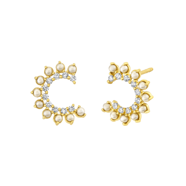 Sloane Street 18k Yellow Gold Pearl & Diamond Wrap Earrings - SS-E016J-WP-WD-Y