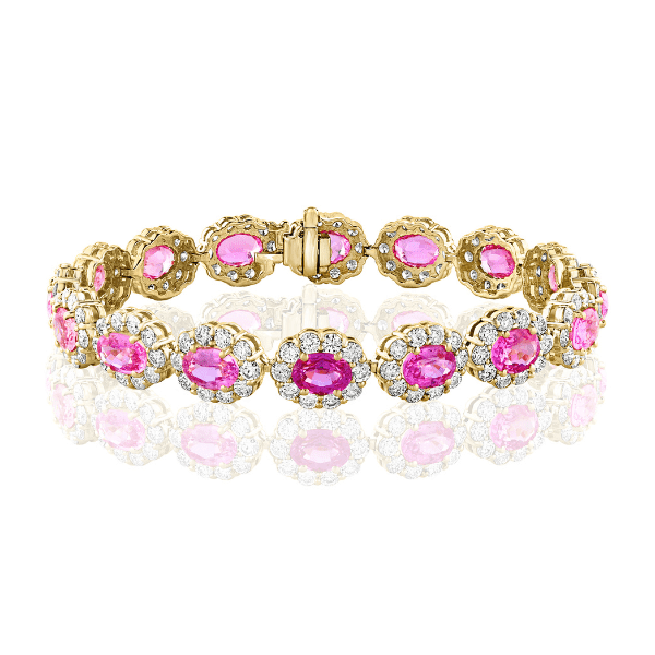Moyer Collection 14KY Gold 13.16ctw Pink Sapphire & Diamond Tennis Bracelet - BR6097-YGLPIS