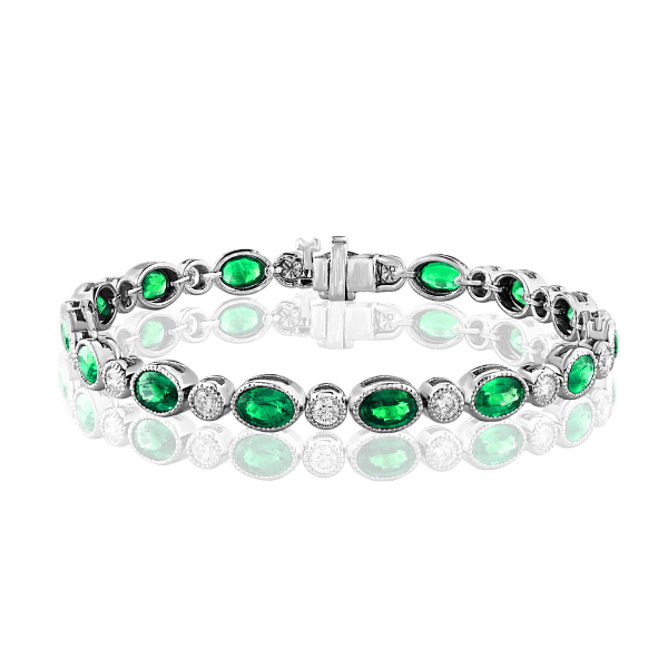 Moyer Collection 14KW Gold 6.23ctw Emerald & Diamond Tennis Bracelet - BR12063-WGME