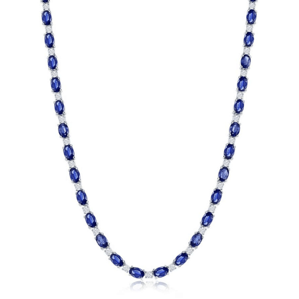 Moyer Collection 14KW Gold 28.18ctw Blue Sapphire & Diamond Tennis Necklace - N5692-WGMS-5