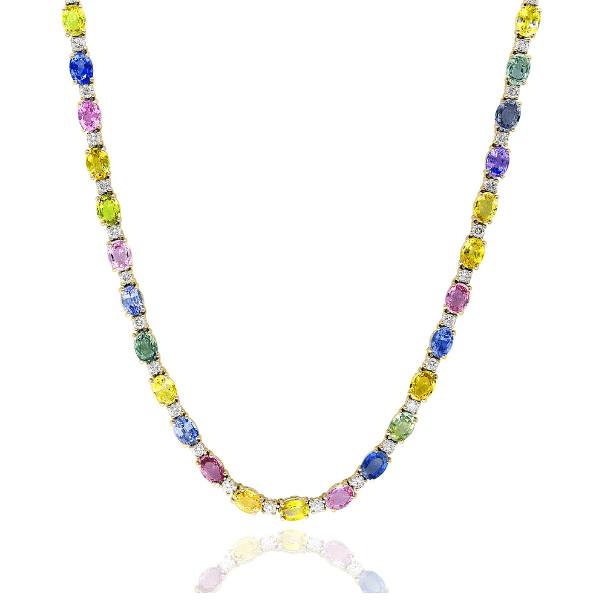 Moyer Collection 14KY Gold 41.30ct Multi-Colored Sapphire & Diamond Tennis Necklace - N5692-MYMUL