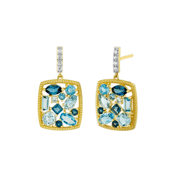 Sloane Street 18k Yellow Gold Mix Shape Blue Topaz Cluster Earrings - SS-E008L-BTSK-SWB-LB-WDCB-Y