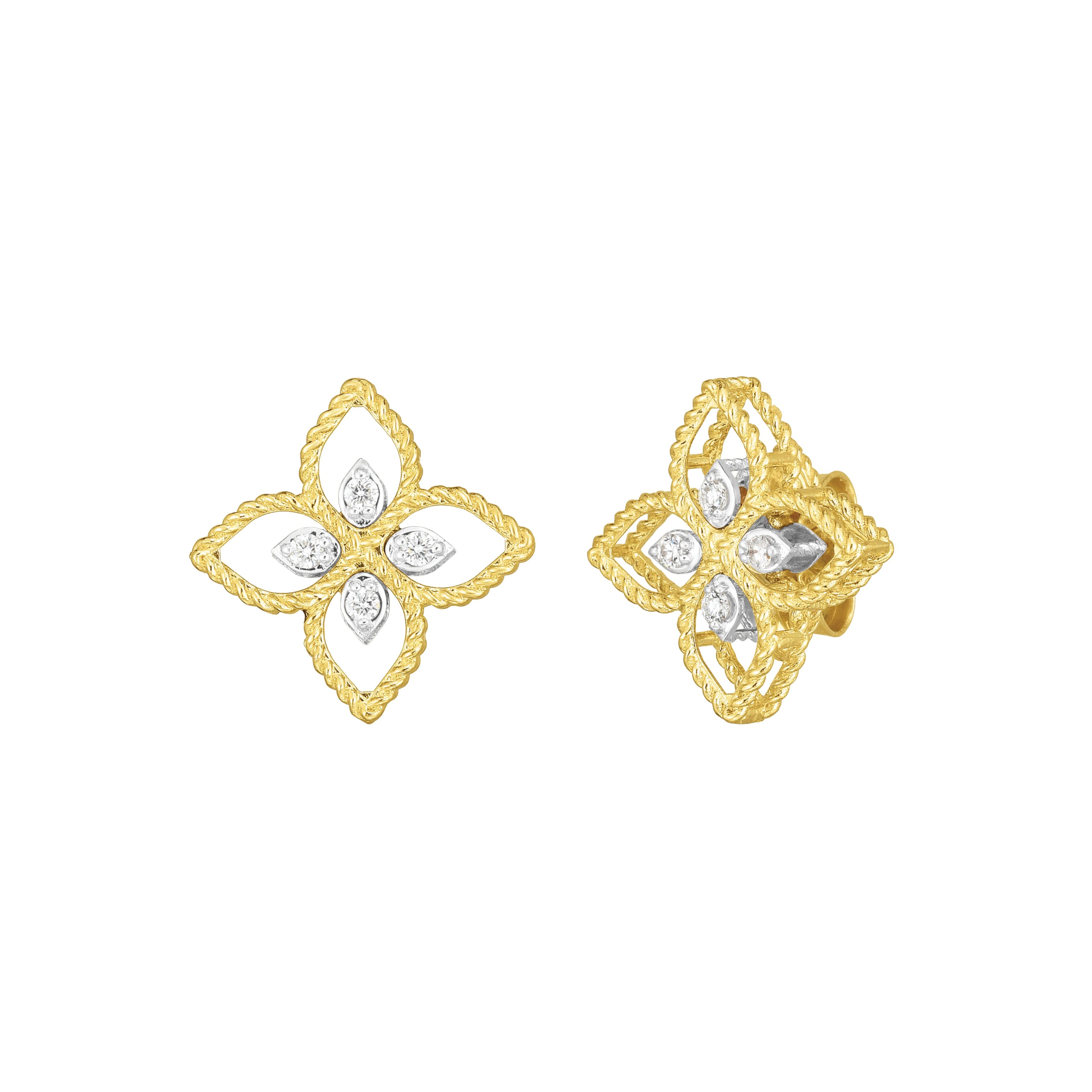 Roberto Coin 18k White Gold Princess Flower Small Open Frame Diamond Stud Earrings