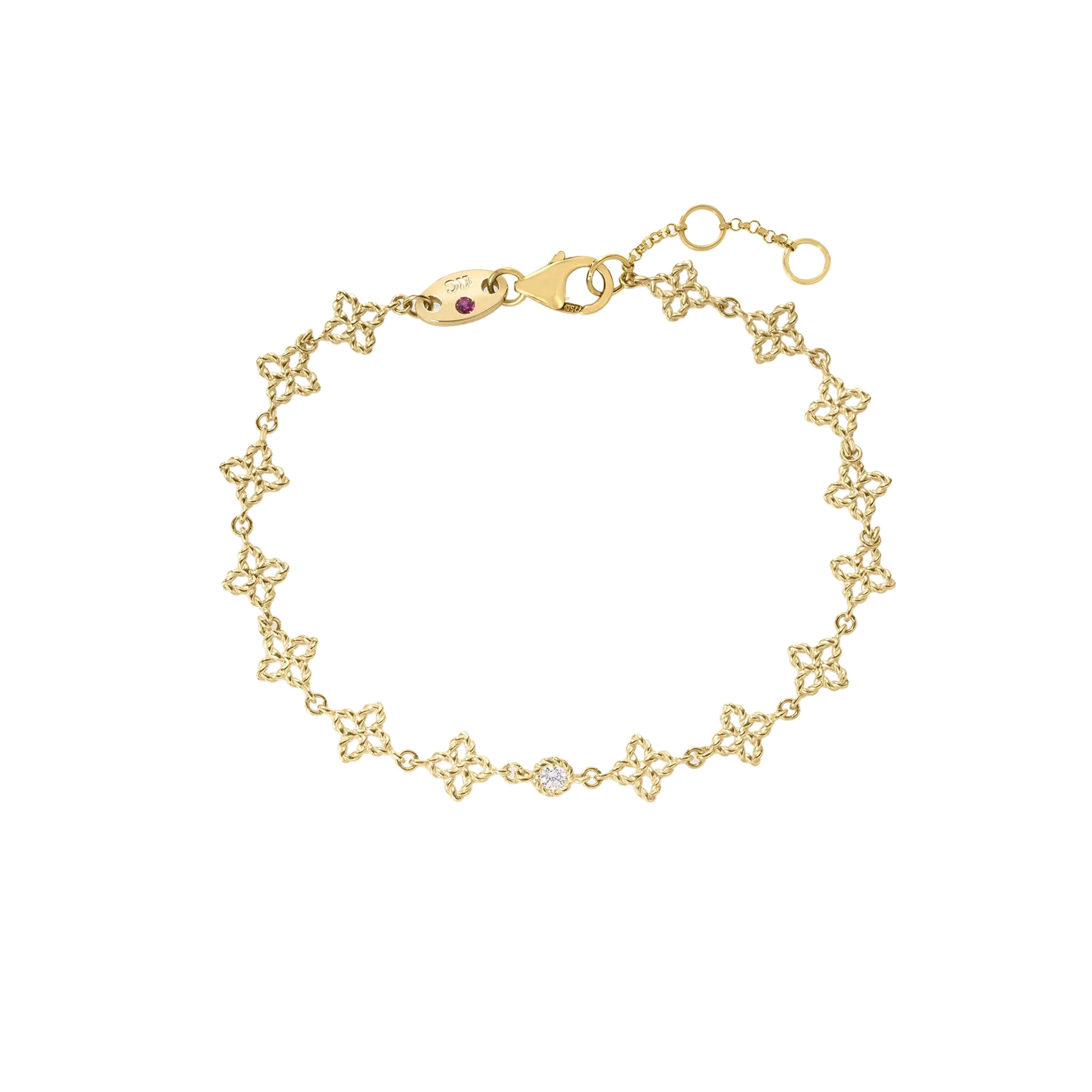 Roberto Coin 18k Yellow Gold Princess Flower Diamond and Flower Link Bracelet