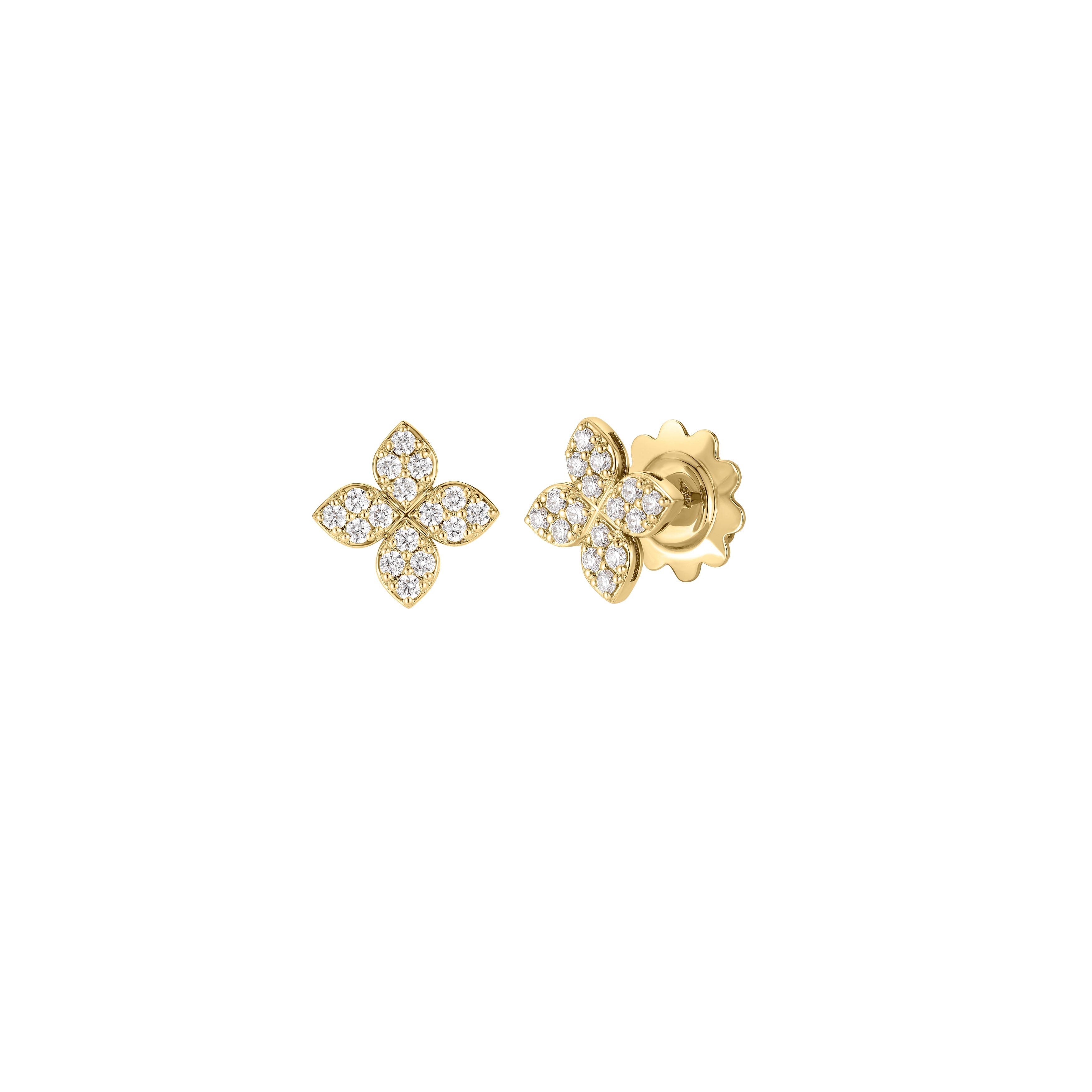 Roberto Coin 18k Yellow Gold Love in Verona Medium Pavé Diamond Flower Stud Earrings