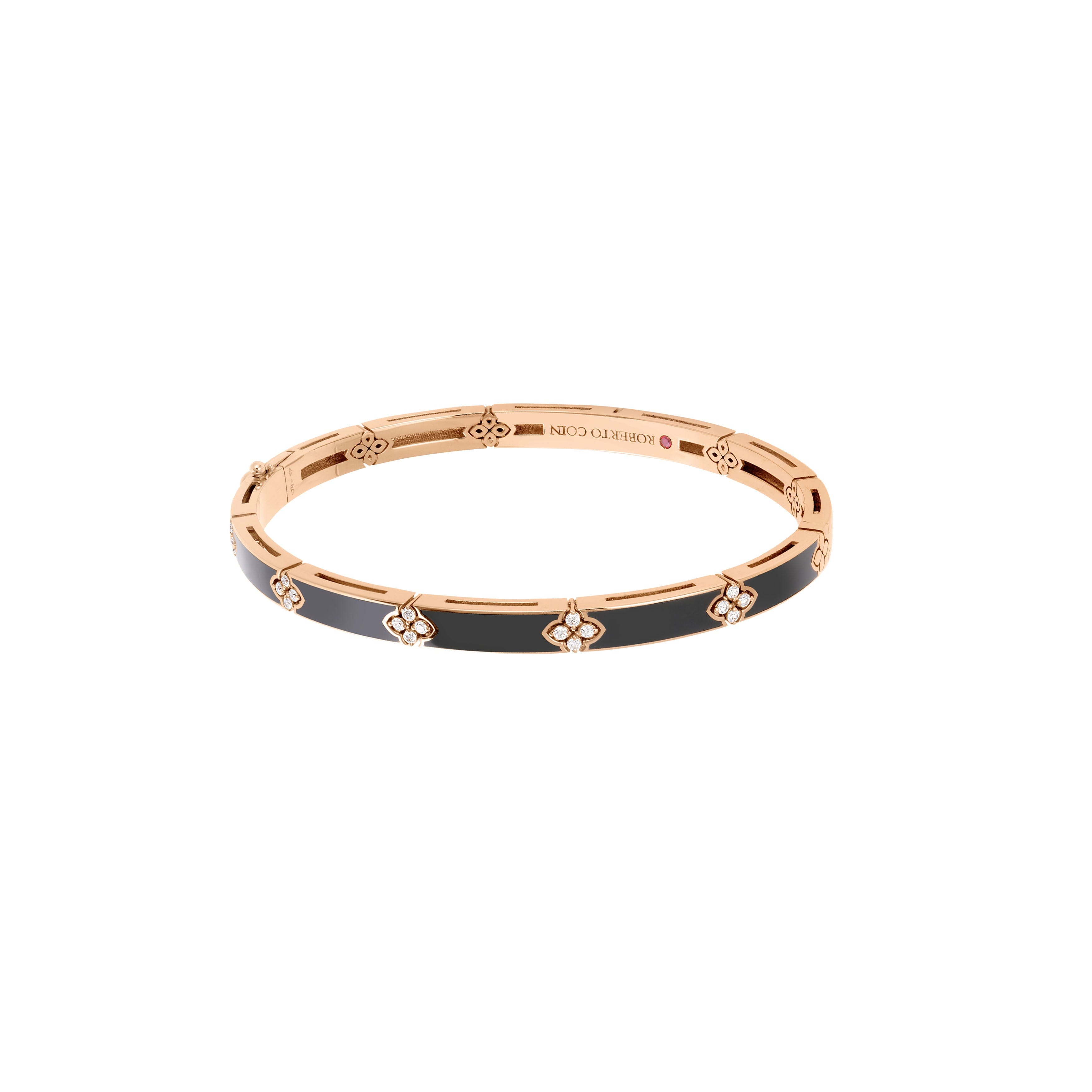Roberto Coin 18k Rose Gold Love in Verona Diamond and Black Enamel Bangle Bracelet
