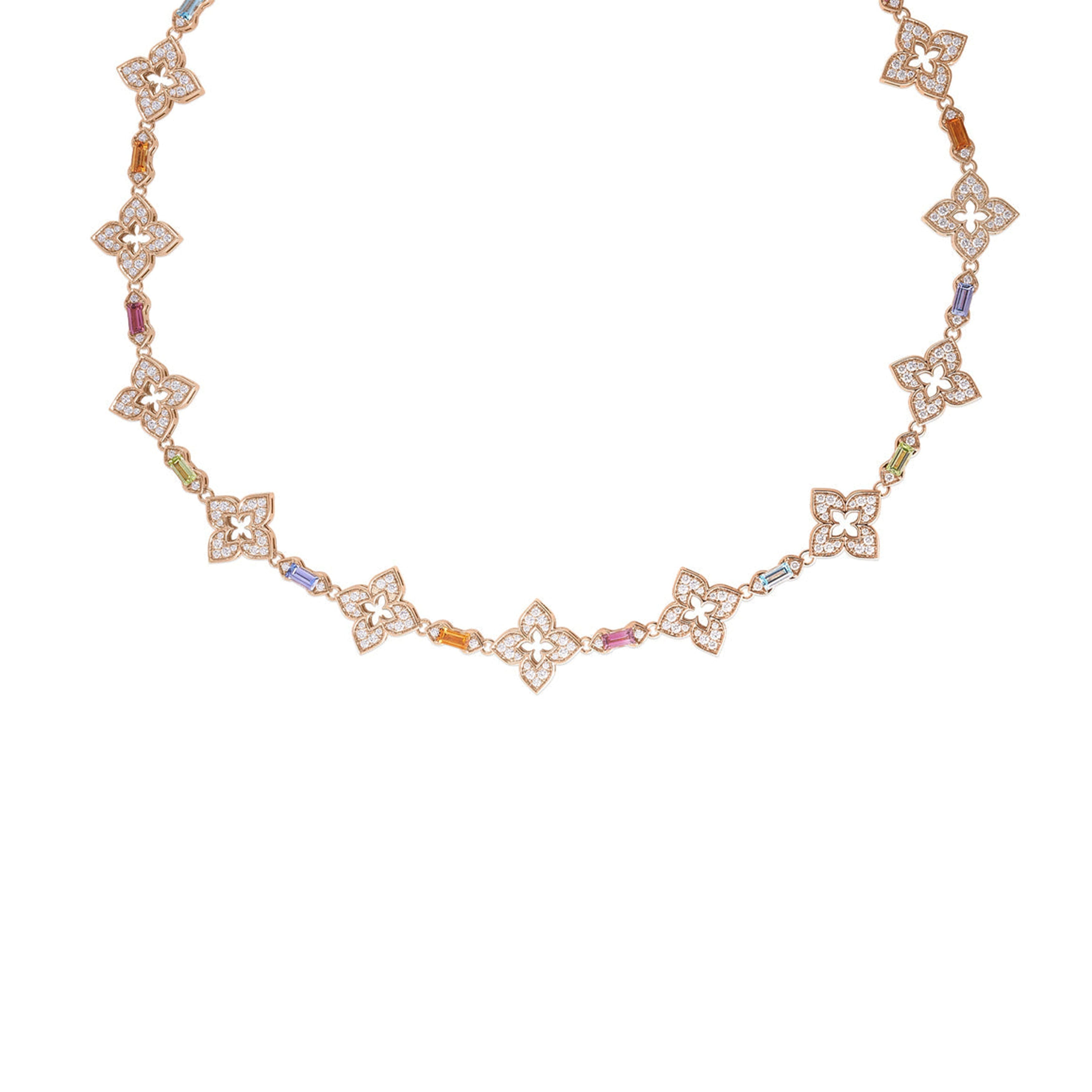 Roberto Coin 18k Rose Gold Venetian Princess Carnival Diamond and Multi-Gem Flower Necklace