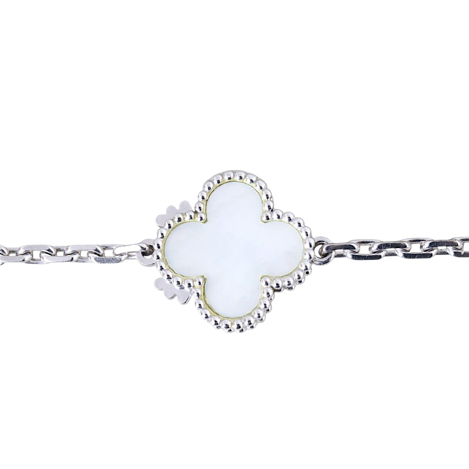 Van Cleef & Arpels Magic Alhambra 16 Motif Chalcedony & Mother of Pearl 18k White Gold Long Necklace
