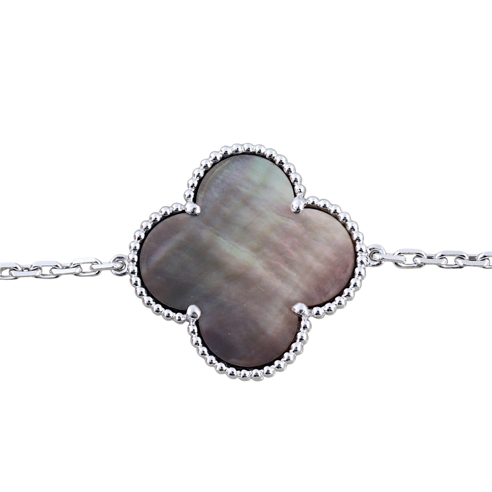Van Cleef & Arpels Magic Alhambra 16 Motif Chalcedony & Mother of Pearl 18k White Gold Long Necklace