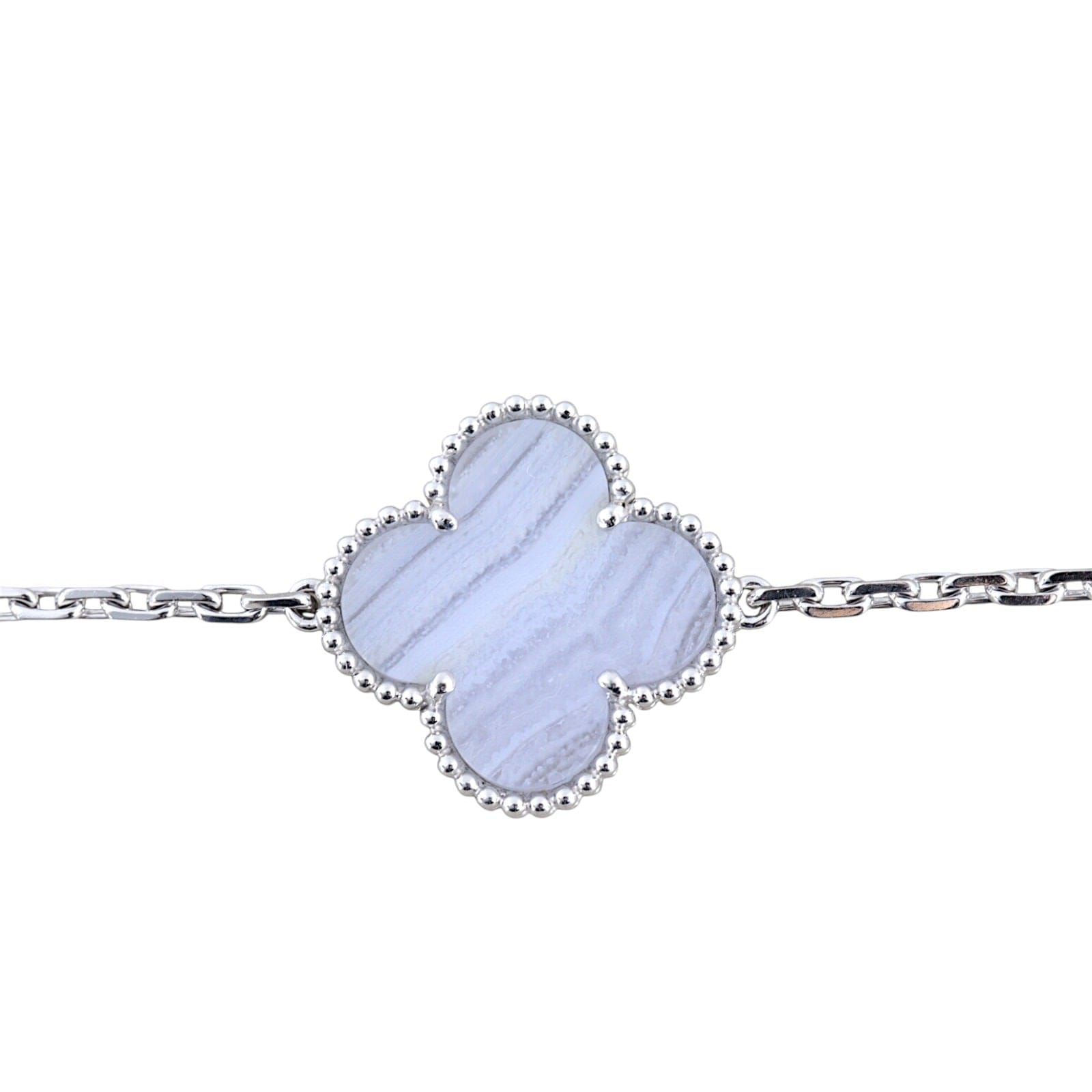 Van Cleef & Arpels Magic Alhambra 16 Motif Chalcedony & Mother of Pearl 18k White Gold Long Necklace