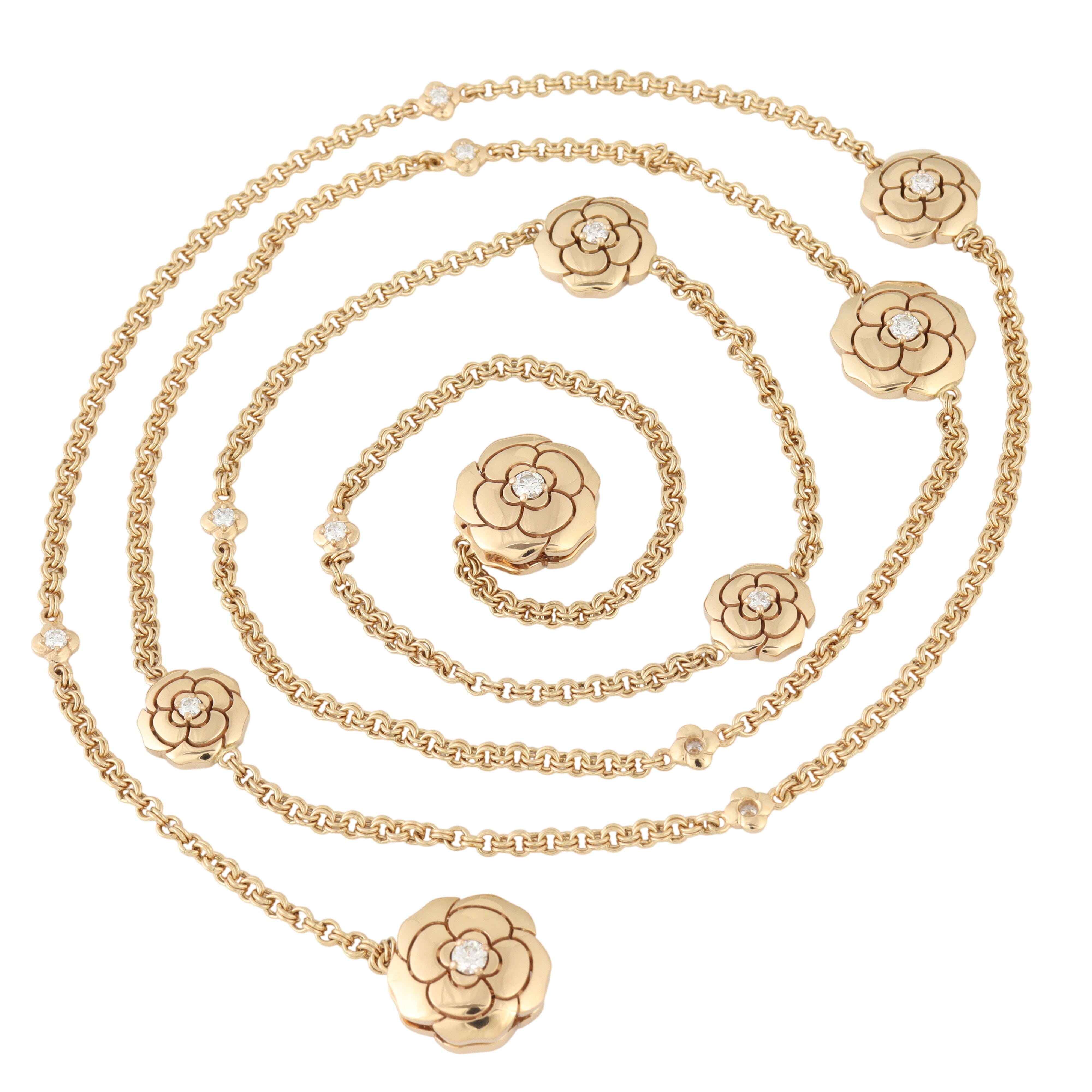 Chanel Les Infinis de Camelia Diamond 18k Rose Gold Transformable Long Necklace