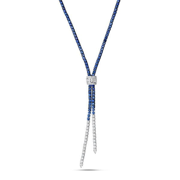 Charles Krypell 18K White Gold 18.83ctw Blue Sapphire & 1.45ctw Diamond Lariat Necklace - 130746