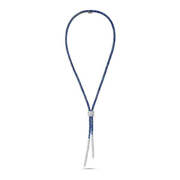 Charles Krypell 18K White Gold 18.83ctw Blue Sapphire & 1.45ctw Diamond Lariat Necklace - 130746